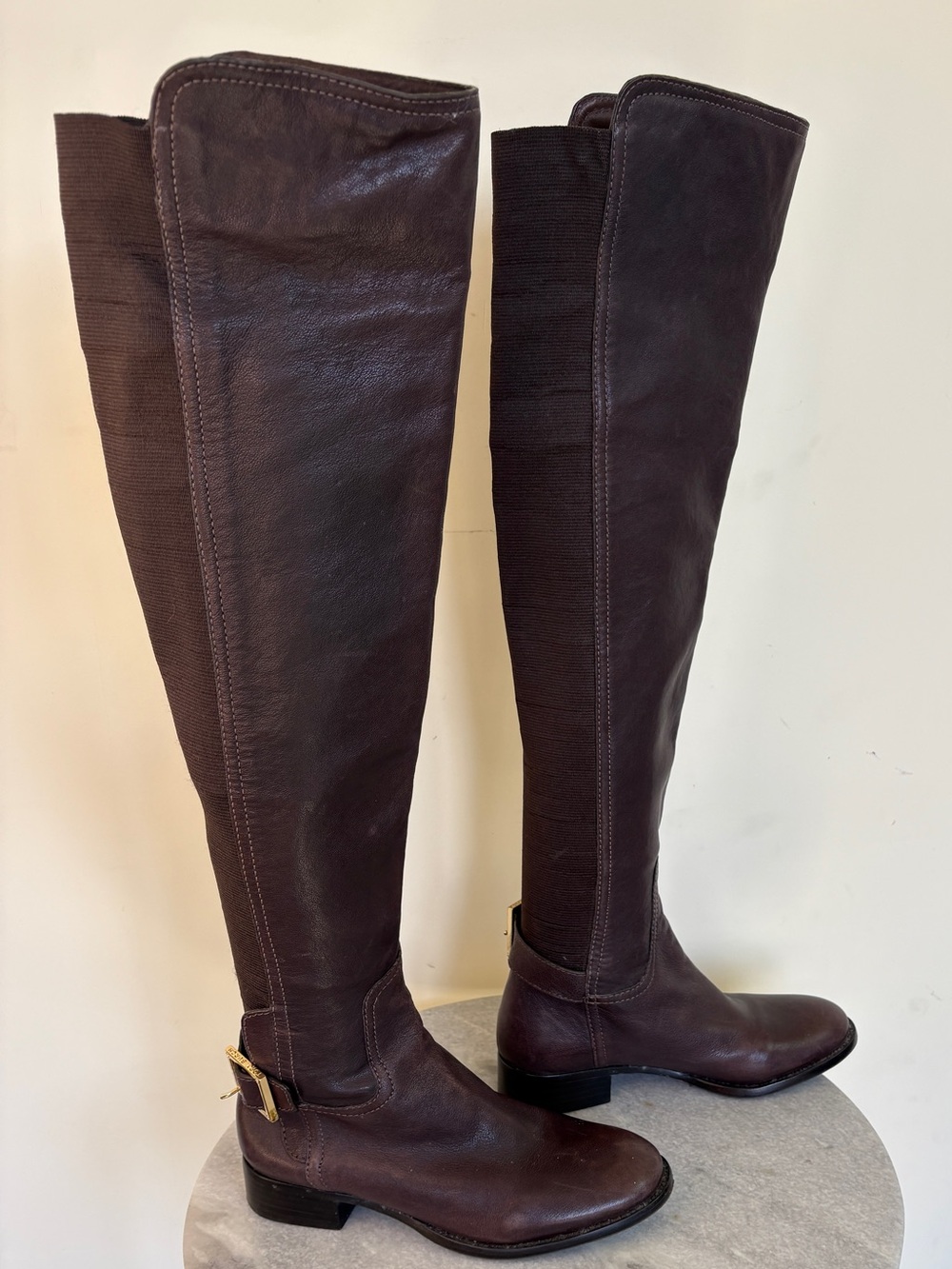 Tory Burch over-the- Knee-High Leather Riding Boots in Dark Brown-Sz 5